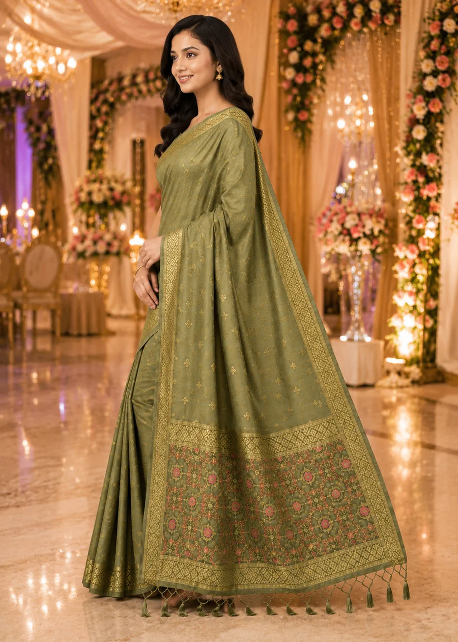 Cotton Jamdani Jacquard Border Pallu Tassels Elegant Premium Refined Saree Set